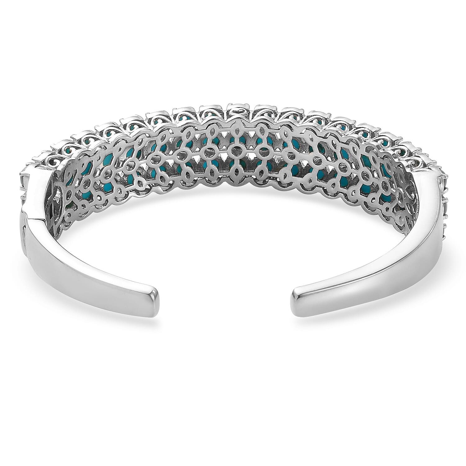 Sleeping Beauty Turquoise Multi Row Cuff Bracelet in Platinum Over Sterling Silver 14.90 ctw