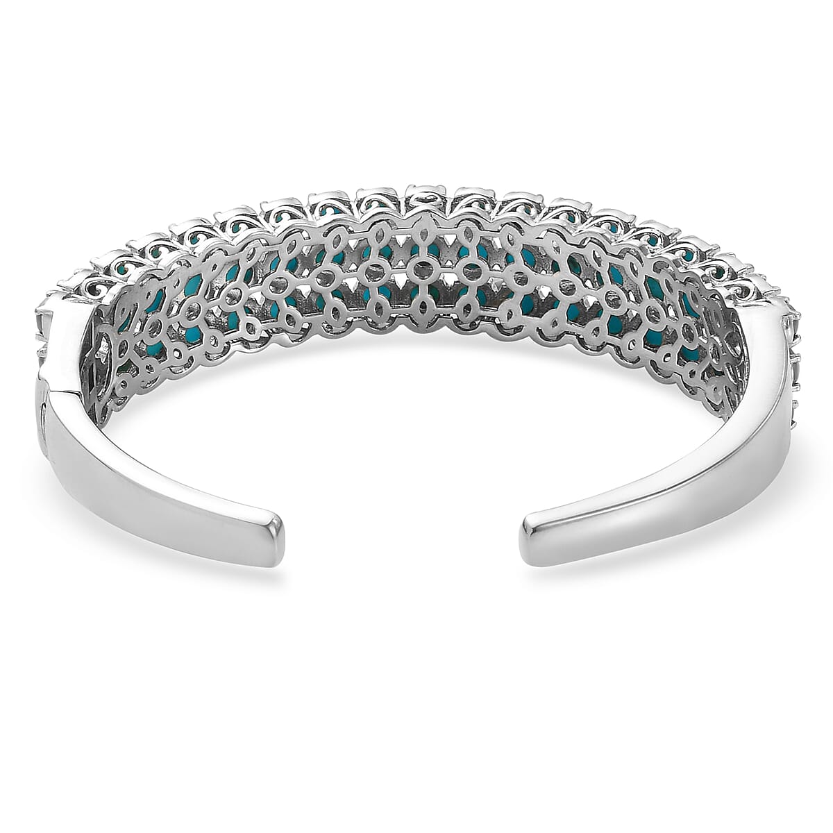 Sleeping Beauty Turquoise Multi Row Cuff Bracelet in Platinum Over Sterling Silver 14.90 ctw image number 4