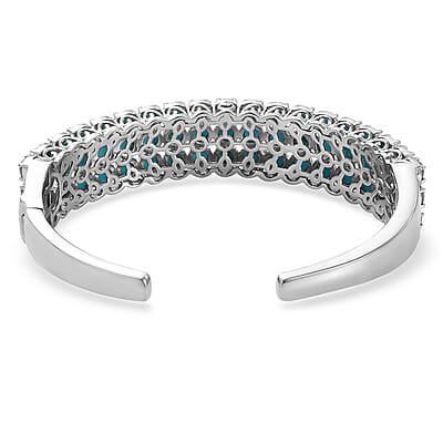 Sleeping Beauty Turquoise Multi Row Cuff Bracelet in Platinum Over Sterling Silver 14.90 ctw