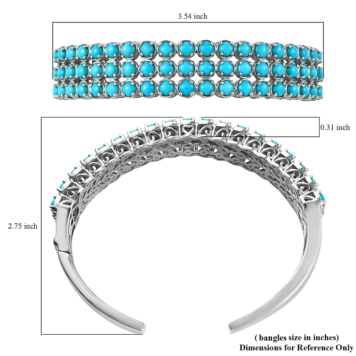 Sleeping Beauty Turquoise Multi Row Cuff Bracelet in Platinum Over Sterling Silver 14.90 ctw image number 5