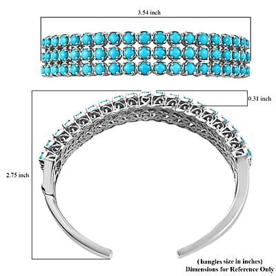 Sleeping Beauty Turquoise Multi Row Cuff Bracelet in Platinum Over Sterling Silver 14.90 ctw