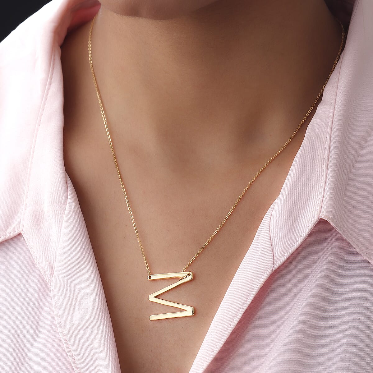 Lolos Exclusive Pick's Vermeil Yellow Gold Over Sterling Silver Initial M Necklace 18 Inches 4.75 Grams image number 2