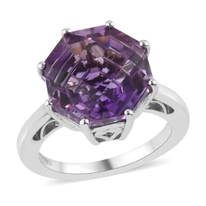 Amethyst Solitaire Ring in Platinum Over Sterling Silver (Size 6.0) 6.75 ctw