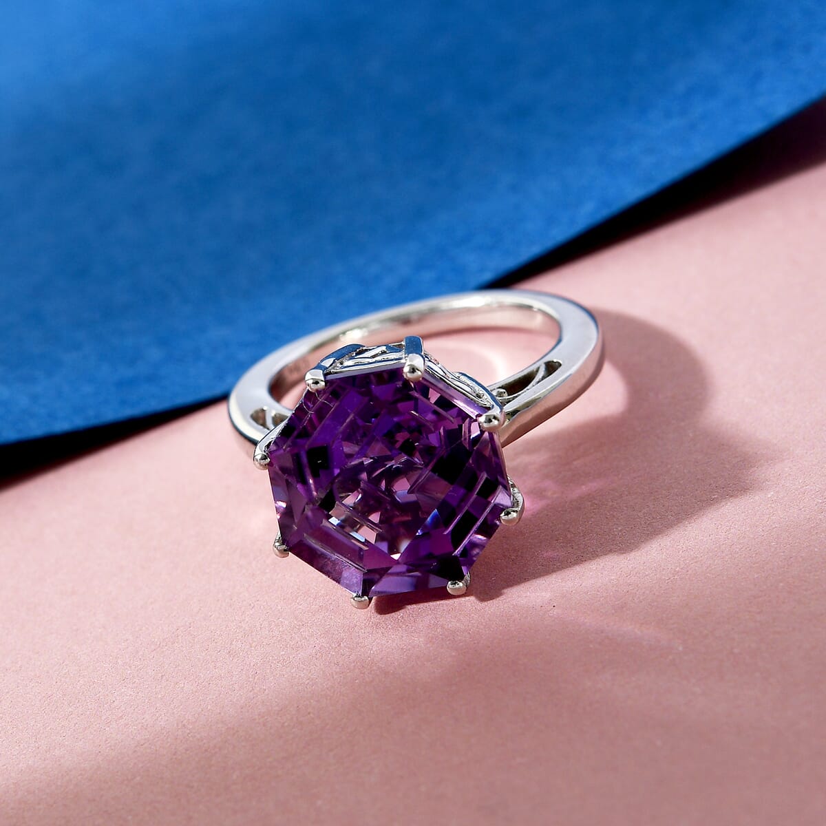 Amethyst Solitaire Ring in Platinum Over Sterling Silver (Size 6.0) 6.75 ctw image number 1