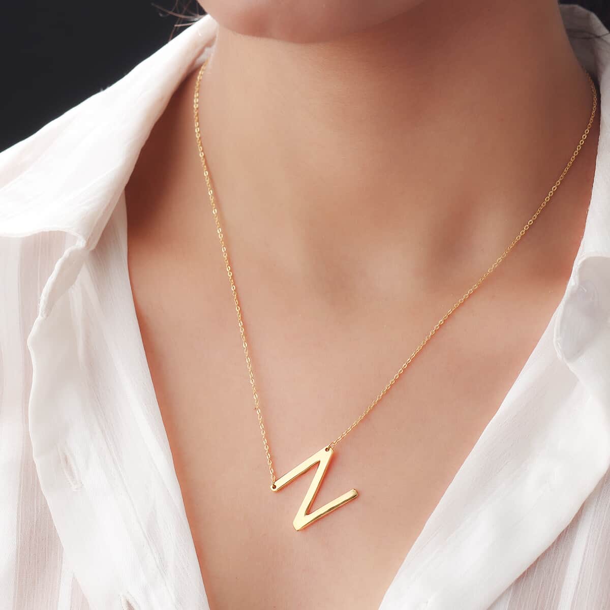 Lolos Exclusive Pick's Vermeil Yellow Gold Over Sterling Silver Initial N Necklace 18 Inches 4.20 Grams image number 2