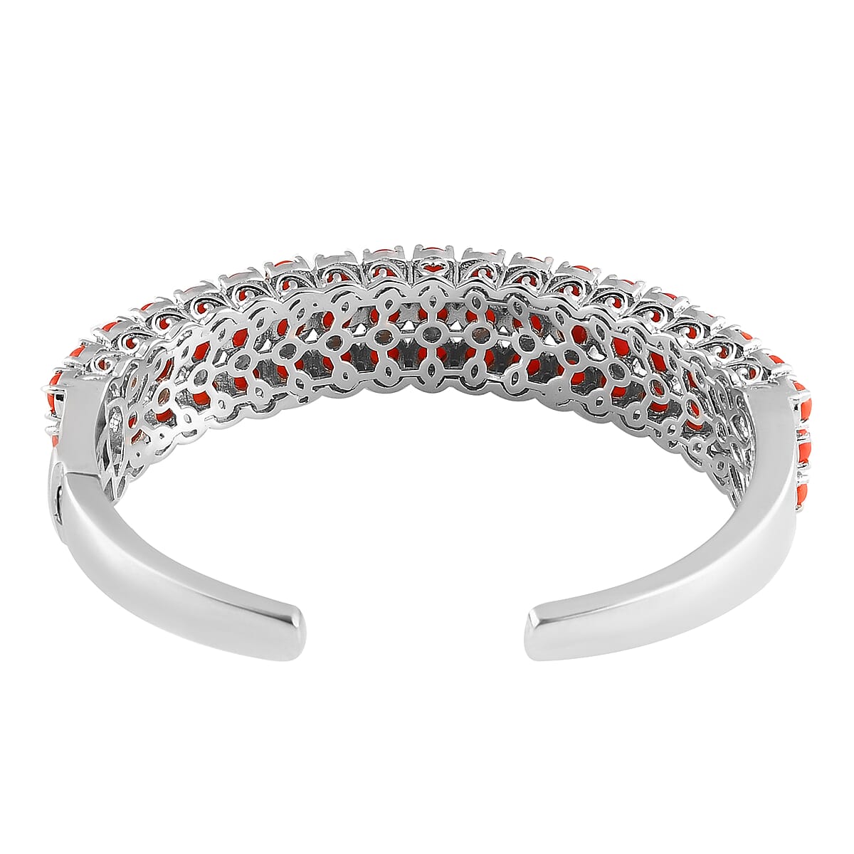 Mediterranean Coral Multi Row Cuff Bracelet in Platinum Over Sterling Silver image number 4