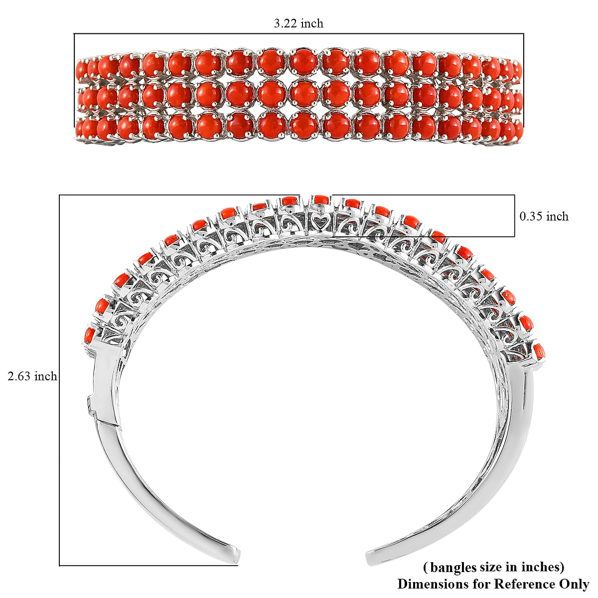 Mediterranean Coral Multi Row Cuff Bracelet in Platinum Over Sterling Silver image number 5