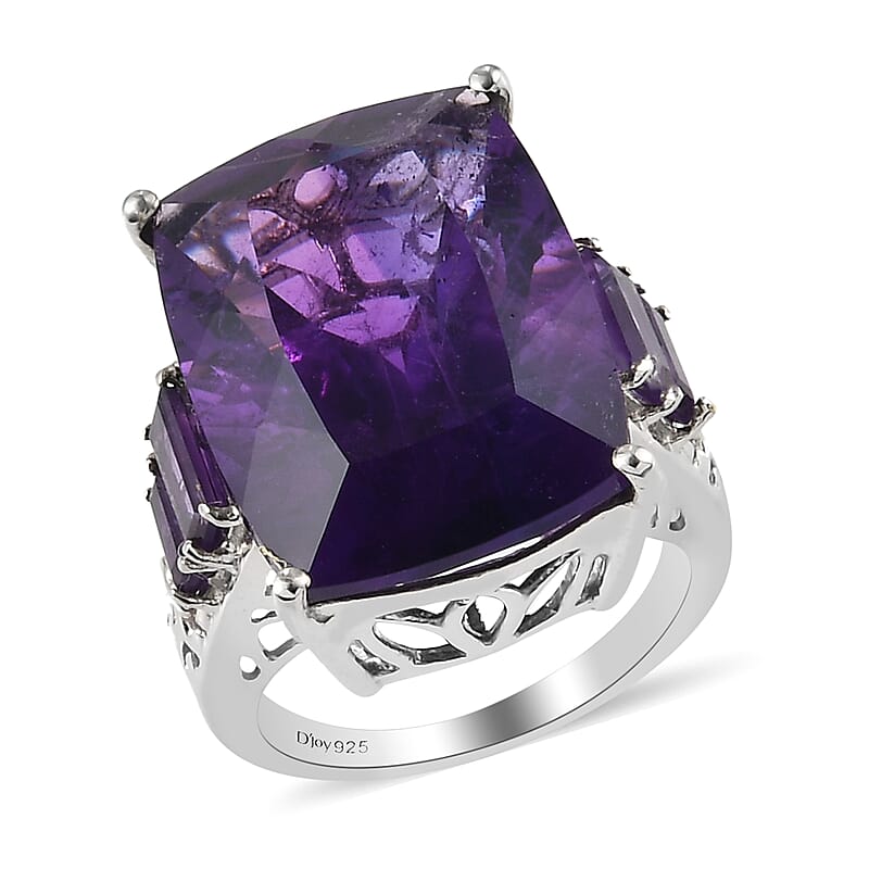 Amethyst Ring in Platinum Over Sterling Silver (Size 10.0) 20.90 ctw