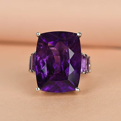 Amethyst Ring in Platinum Over Sterling Silver (Size 10.0) 20.90 ctw