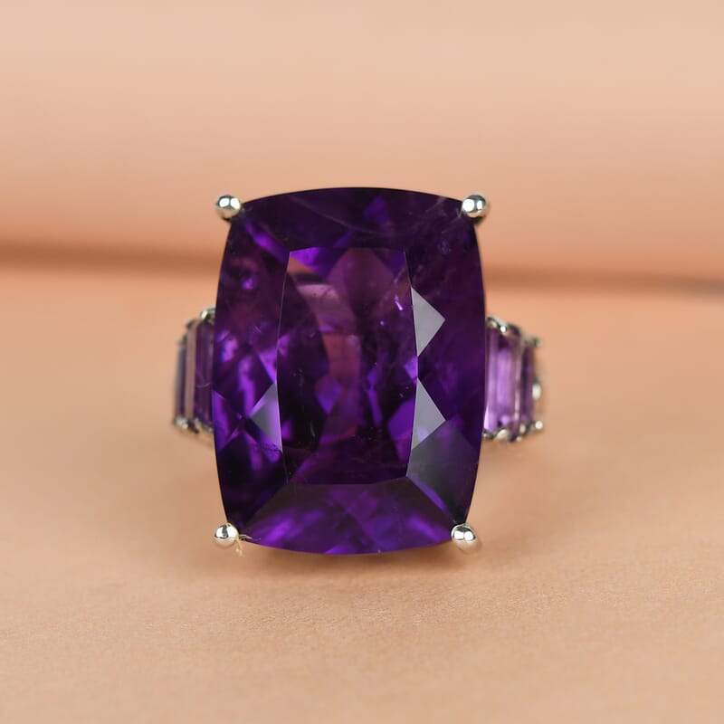 Amethyst Ring in Platinum Over Sterling Silver (Size 10.0) 20.90 ctw