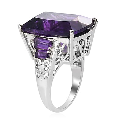 Amethyst Ring in Platinum Over Sterling Silver (Size 10.0) 20.90 ctw