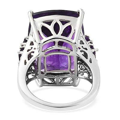 Amethyst Ring in Platinum Over Sterling Silver (Size 10.0) 20.90 ctw