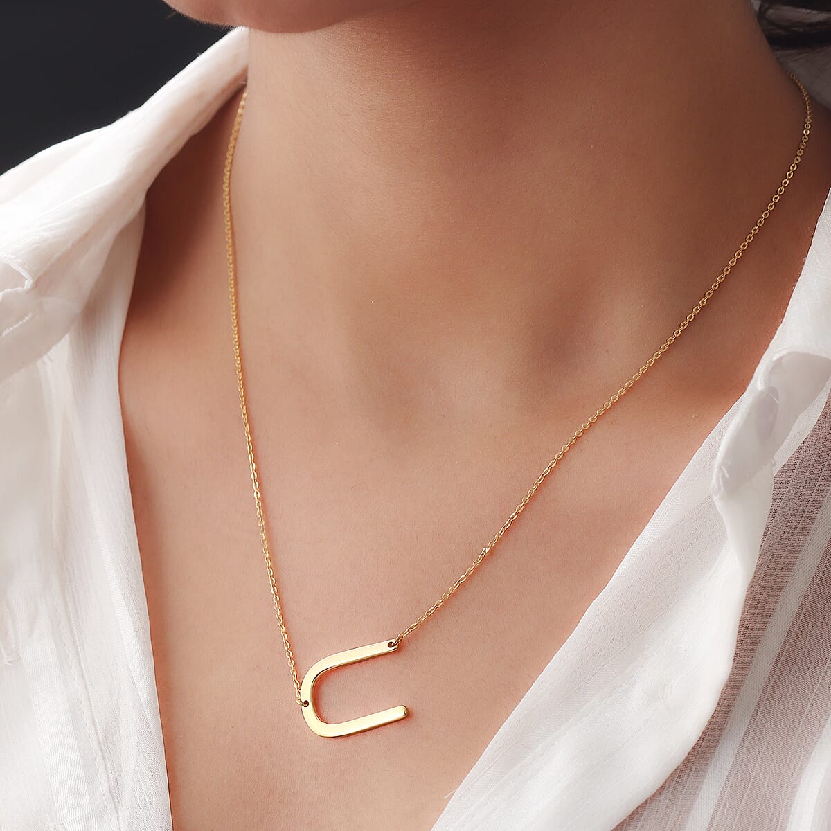 Lolos Exclusive Pick's Vermeil Yellow Gold Over Sterling Silver Initial U Necklace 18 Inches 4 Grams image number 2