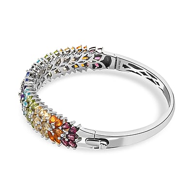 Multi Gemstone 11.90 ctw Bracelet in Platinum Over Sterling Silver, Silver Bangles, Birthday Gifts For Her (7.25 in)
