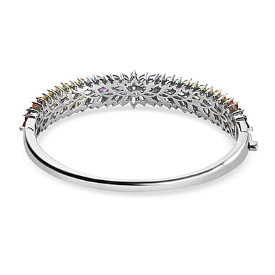 Multi Gemstone 11.90 ctw Bracelet in Platinum Over Sterling Silver, Silver Bangles, Birthday Gifts For Her (7.25 in)