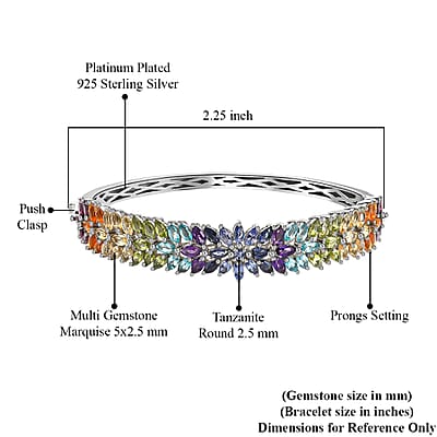 Multi Gemstone 11.90 ctw Bracelet in Platinum Over Sterling Silver, Silver Bangles, Birthday Gifts For Her (7.25 in)