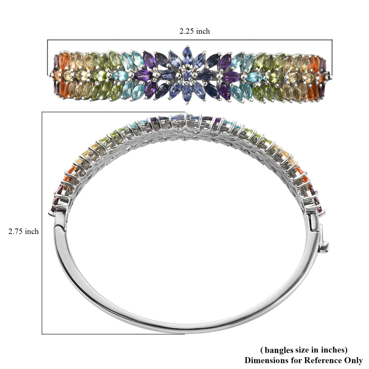 Multi Gemstone Bracelet in Platinum Over Sterling Silver, Silver Bangles, Birthday Gifts For Her (7.25 in) 11.90 ctw image number 6