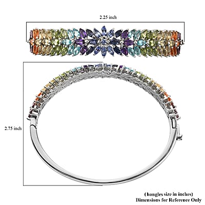 Multi Gemstone 11.90 ctw Bracelet in Platinum Over Sterling Silver, Silver Bangles, Birthday Gifts For Her (7.25 in)