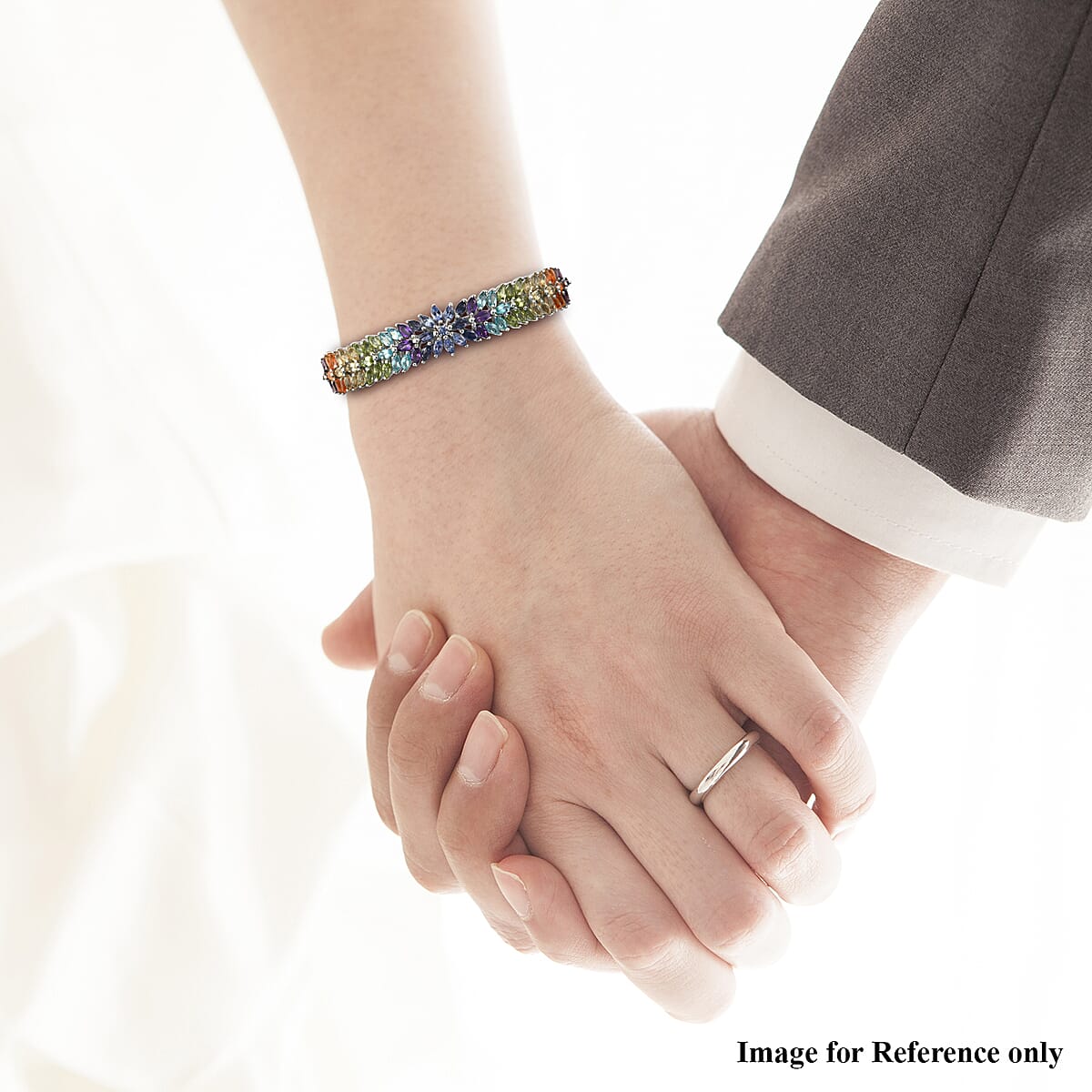 Multi Gemstone Bangle Bracelet in Platinum Over Sterling Silver (8 In) (26.85 g) 12.00 ctw image number 2