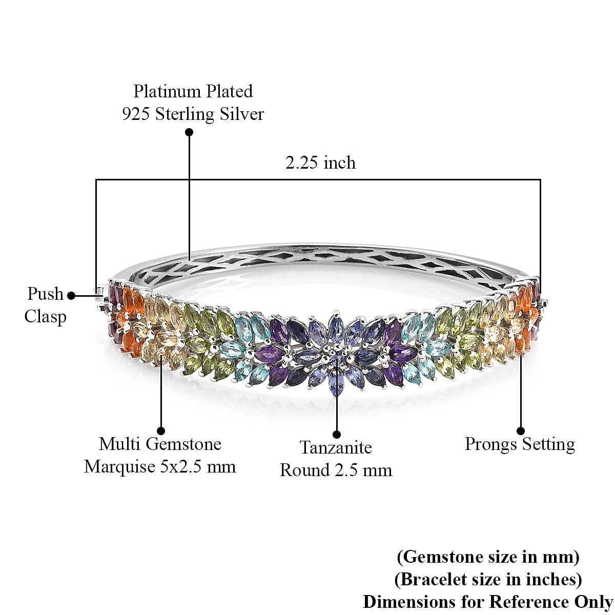Multi Gemstone Bangle Bracelet in Platinum Over Sterling Silver (8 In) (26.85 g) 12.00 ctw image number 5