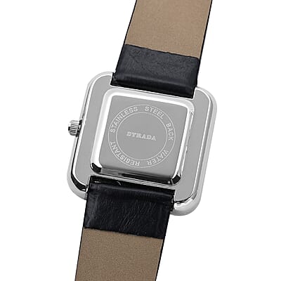 Strada Moving Black Austrian Crystal Japanese Movement Watch with Black Faux Leather Strap