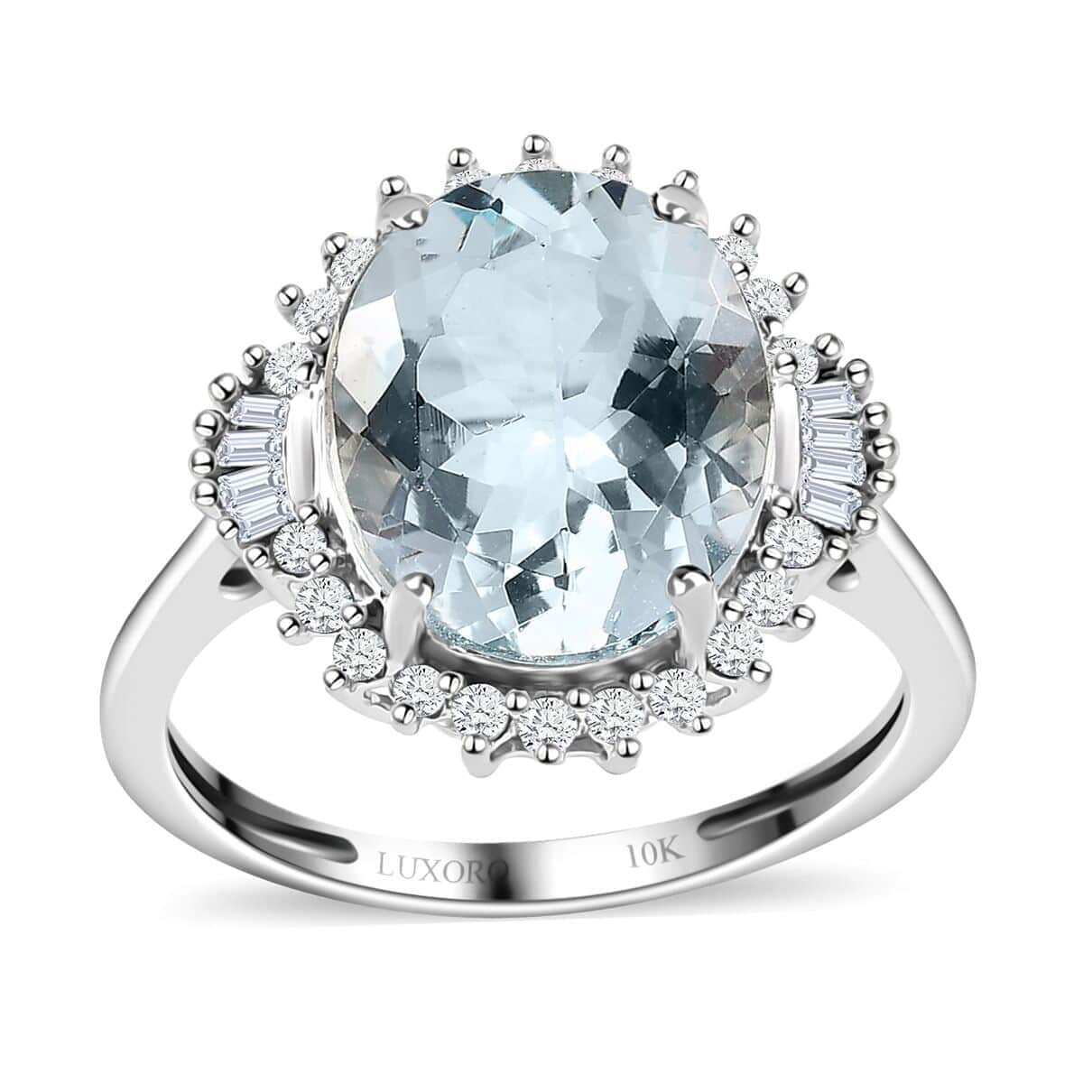 Luxoro 10K White Gold Premium Mangoro Aquamarine and Diamond Halo Ring (Size 10.0) 4.40 ctw image number 0