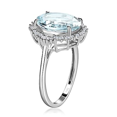Luxoro 10K White Gold Premium Mangoro Aquamarine and Diamond Halo Ring (Size 10.0) 4.40 ctw