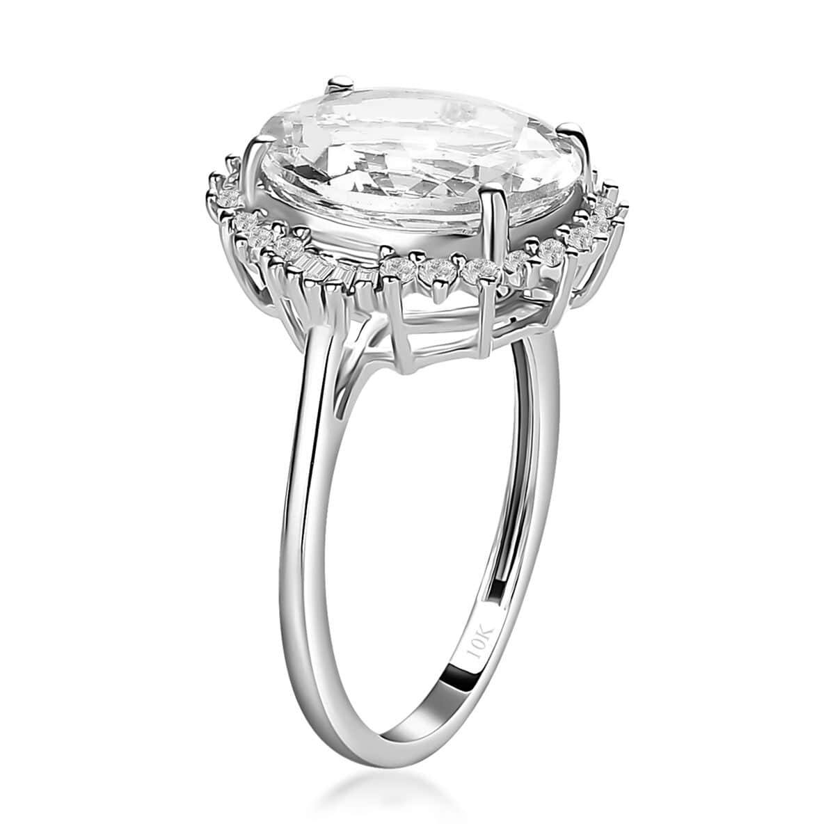 Luxoro 10K White Gold Premium Mangoro Aquamarine, Diamond (0.30 cts) Halo Ring (Size 10.0) 4.40 ctw image number 3