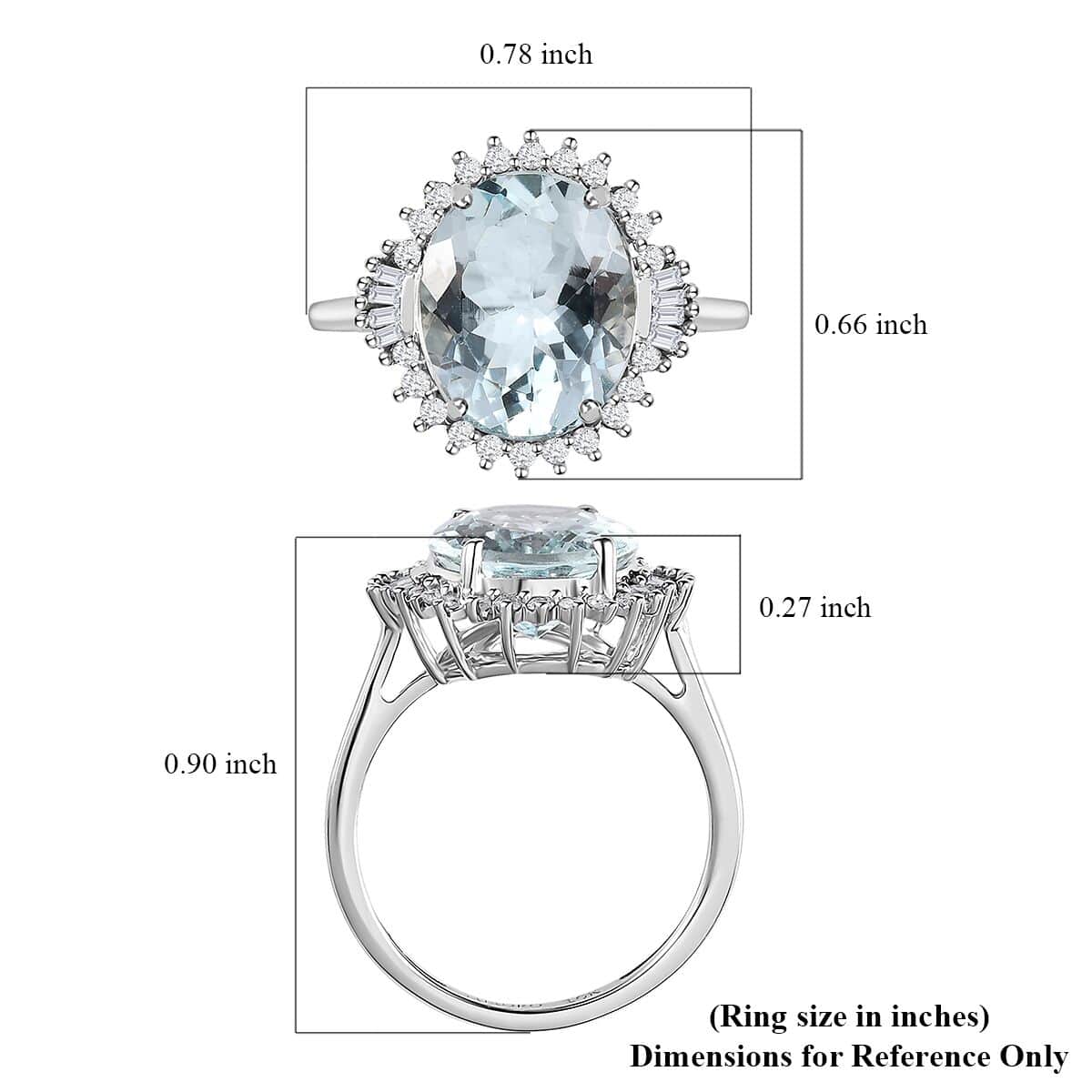 Luxoro 10K White Gold Premium Mangoro Aquamarine, Diamond (0.30 cts) Halo Ring (Size 10.0) 4.40 ctw image number 5