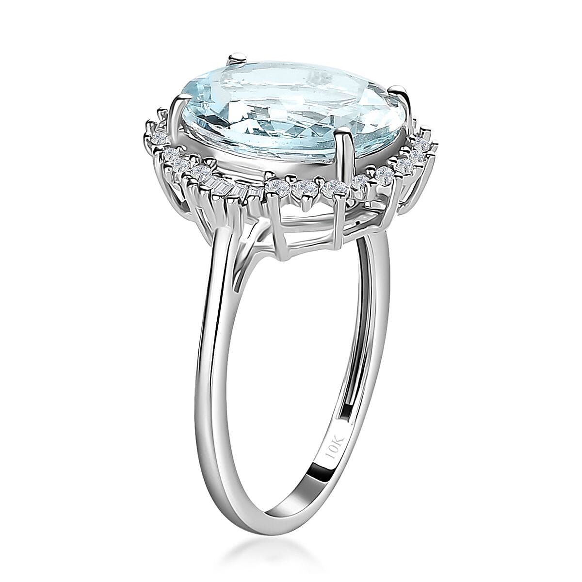 Luxoro 10K White Gold Premium Mangoro Aquamarine and Diamond Halo Ring (Size 8.0) 4.40 ctw image number 3