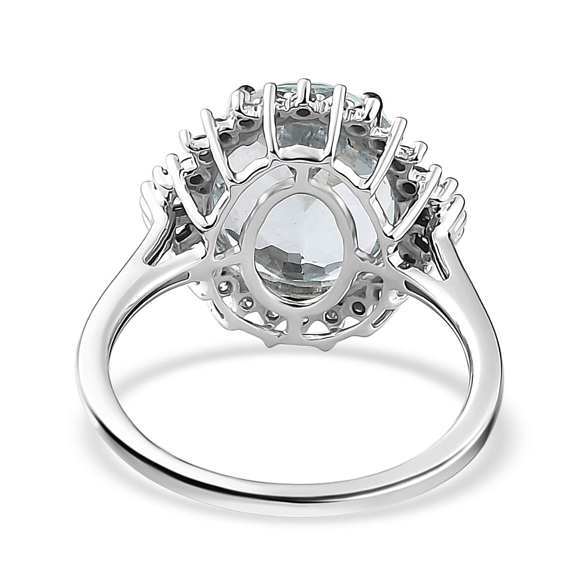 Luxoro 10K White Gold Premium Mangoro Aquamarine and Diamond Halo Ring (Size 8.0) 4.40 ctw image number 4