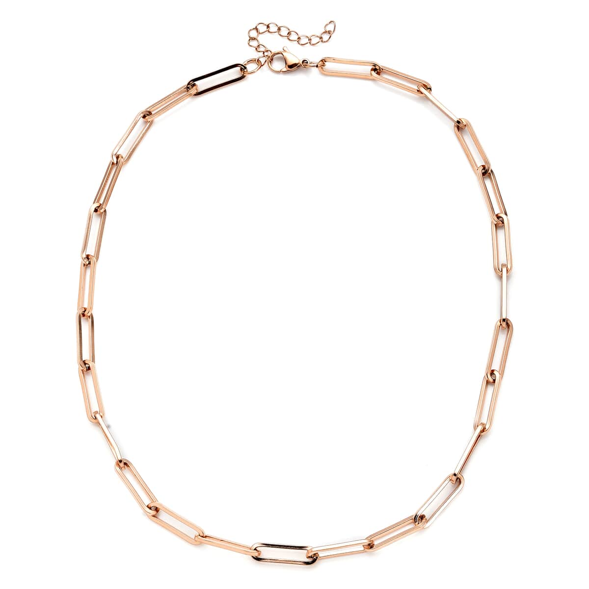 Paperclip Chain Necklace 20-22 Inches in ION Plated Rose Gold Stainless Steel 30 Grams image number 0