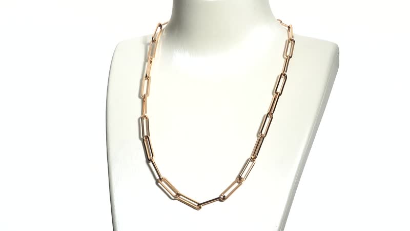 Paperclip Chain Necklace 20-22 Inches in ION Plated Rose Gold Stainless Steel 30 Grams