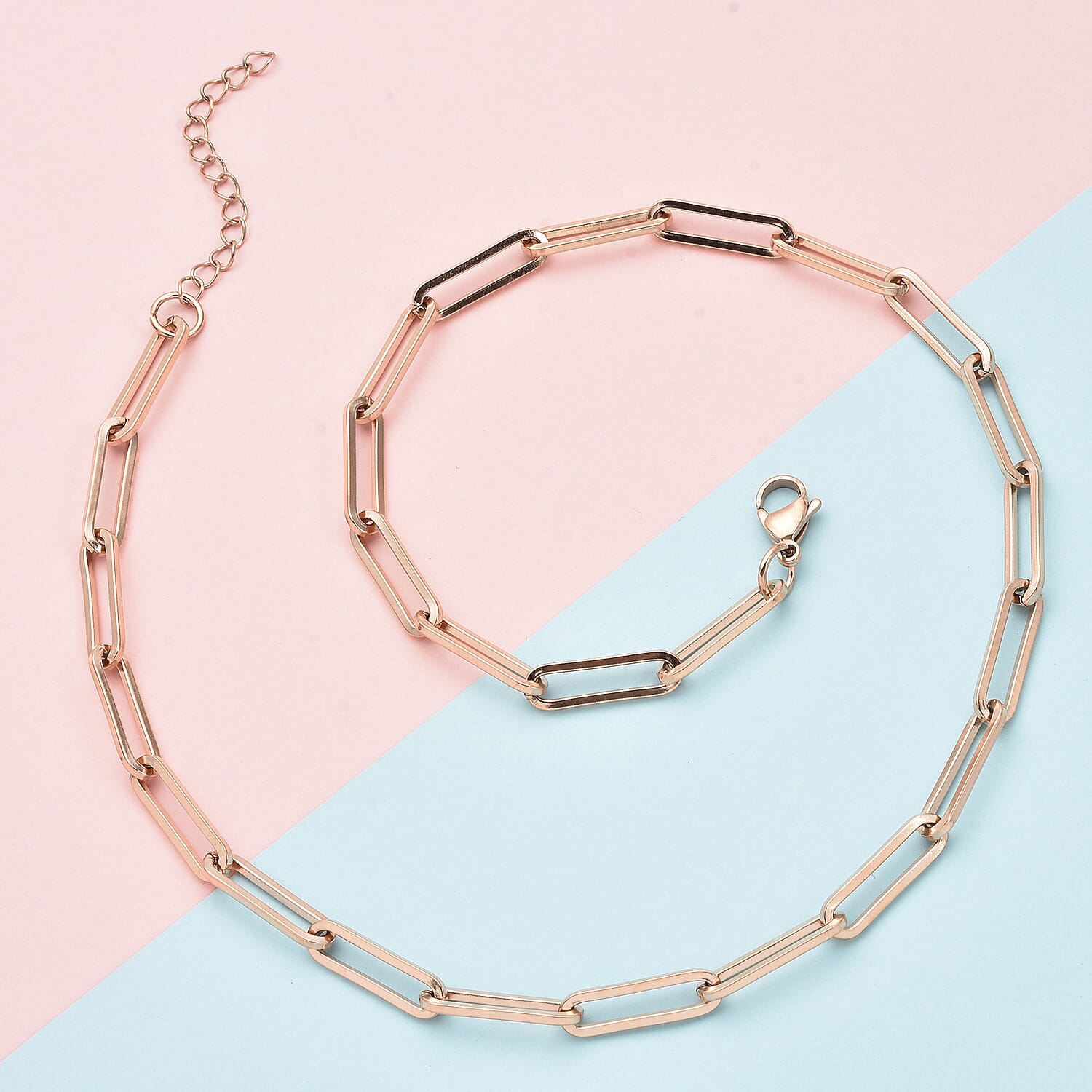 Paper Clip Chain Necklace 20-22 Inches in ION Plated Rose Gold Stainless Steel 30 Grams