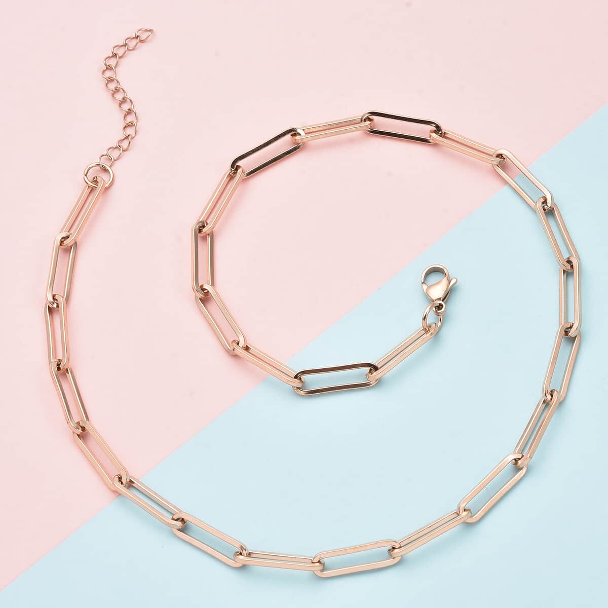 Paper Clip Chain Necklace in ION Plated Rose Gold Stainless Steel 20-22 Inches 21 Grams image number 1