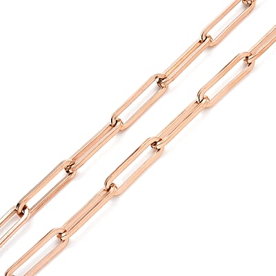 Paper Clip Chain Necklace 20-22 Inches in ION Plated Rose Gold Stainless Steel 30 Grams