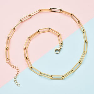 Paper Clip Chain Necklace 20-22 Inches in ION Plated Yellow Gold Stainless Steel 30 Grams