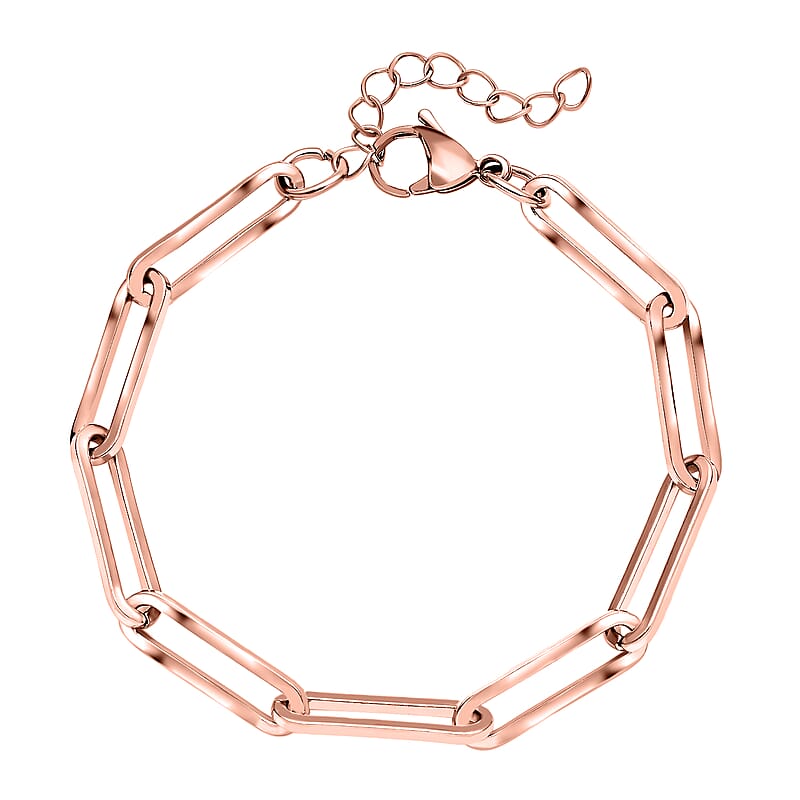 Paper Clip Chain Bracelet in ION Plated Rose Gold Stainless Steel