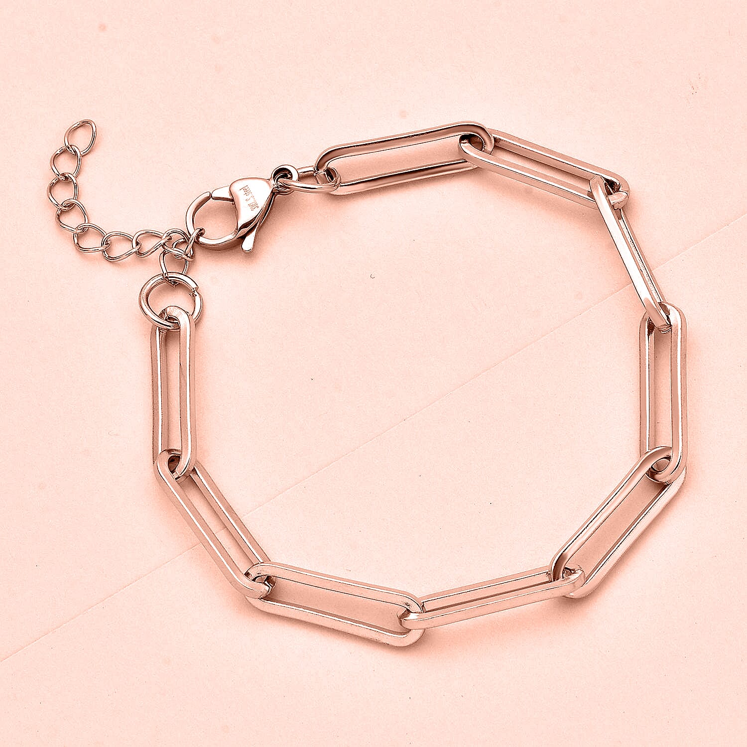 Paper Clip Chain Bracelet in ION Plated Rose Gold Stainless Steel