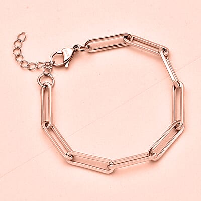 Paper Clip Chain Bracelet in ION Plated Rose Gold Stainless Steel