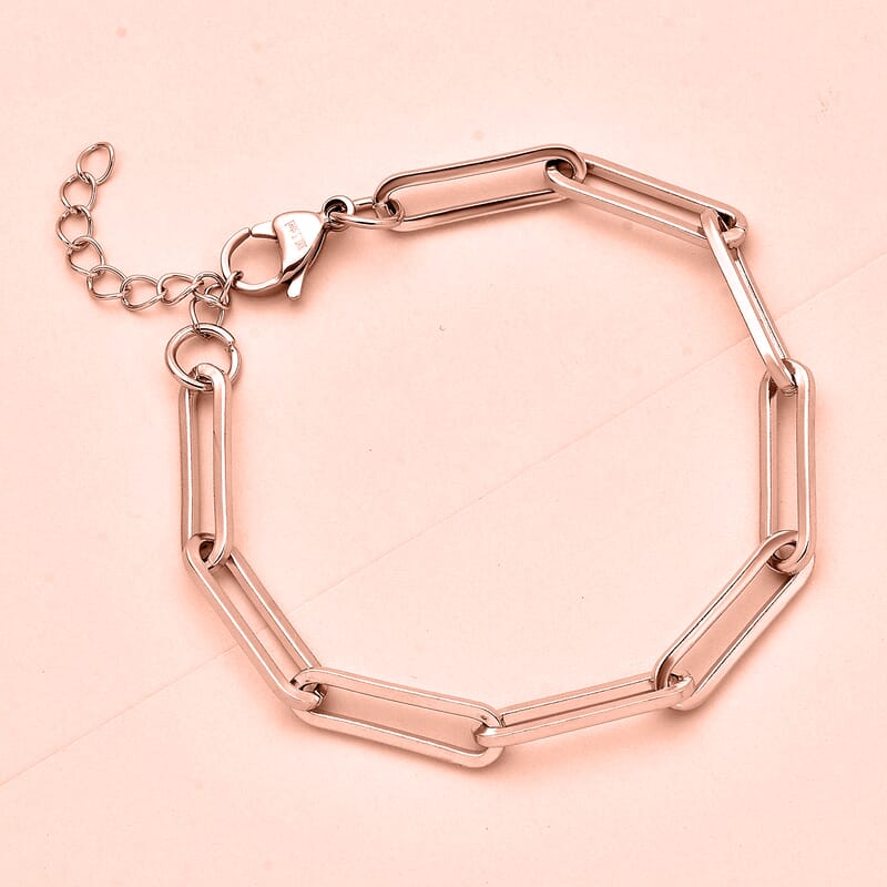 Paper Clip Chain Bracelet in ION Plated Rose Gold Stainless Steel