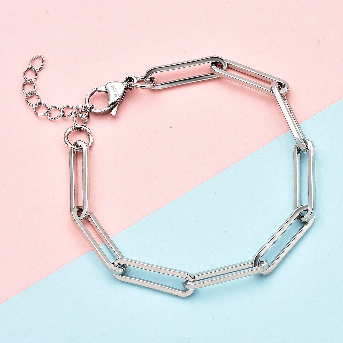 Paper Clip Chain Bracelet in Stainless Steel (7.50-9.50In) image number 1