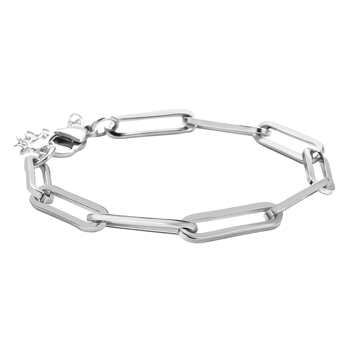 Paper Clip Chain Bracelet in Stainless Steel (7.50-9.50In) image number 2