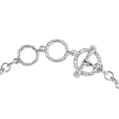 D'Joy Ceylon Blue Sapphire and White Zircon 5.50 ctw Toggle Clasp Bracelet in Platinum Over Sterling Silver (6.50-8.0In)