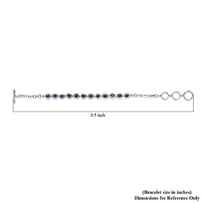 D'Joy Ceylon Blue Sapphire and White Zircon 5.50 ctw Toggle Clasp Bracelet in Platinum Over Sterling Silver (6.50-8.0In)