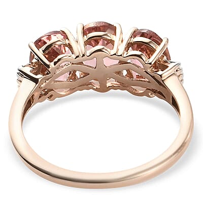 Luxoro Premium Blush Tourmaline and G-H I3 Diamond 2.60 ctw 3 Stone Ring in 10K Rose Gold (Size 10.0)