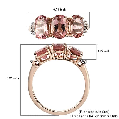 Luxoro Premium Blush Tourmaline and G-H I3 Diamond 2.60 ctw 3 Stone Ring in 10K Rose Gold (Size 10.0)