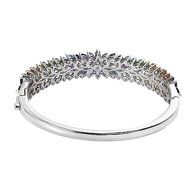 Multi Gemstone Bangle Bracelet in Platinum Over Sterling Silver (6.50 In) 11.15 ctw