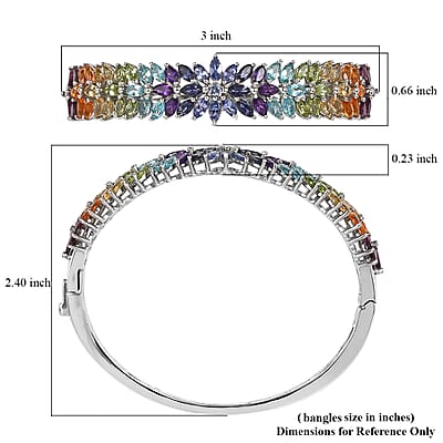 Multi Gemstone Bangle Bracelet in Platinum Over Sterling Silver (6.50 In) 11.15 ctw