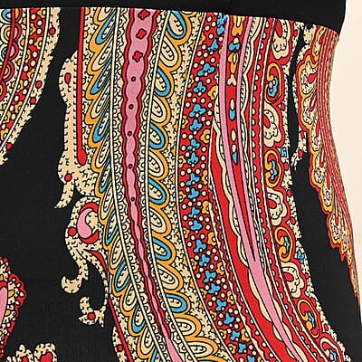 Tamsy Black Paisley Long Sleeve Pencil Dress - M